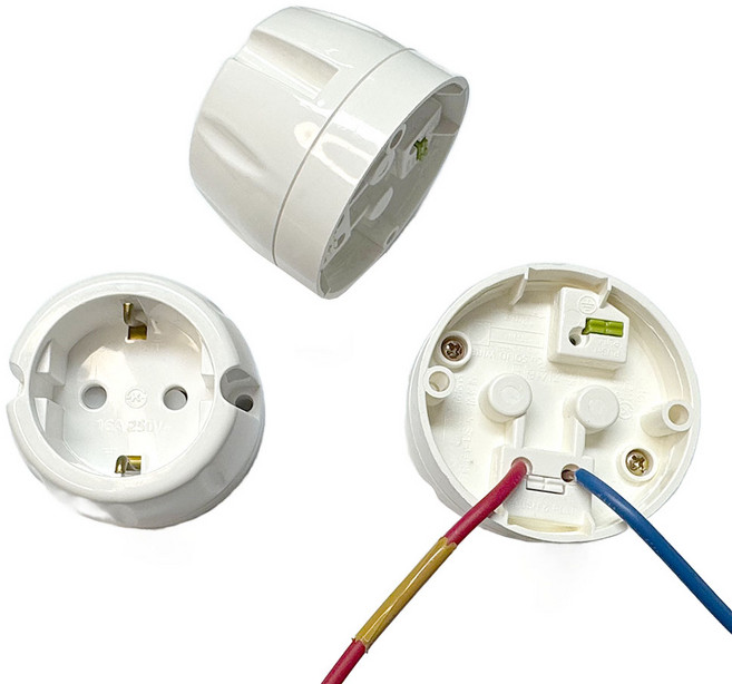 전기전자 접지 노출 1구 콘센트 원형 돼지코 편리한 핀타입 산업용, 화이트 신형, 16개, 60mm