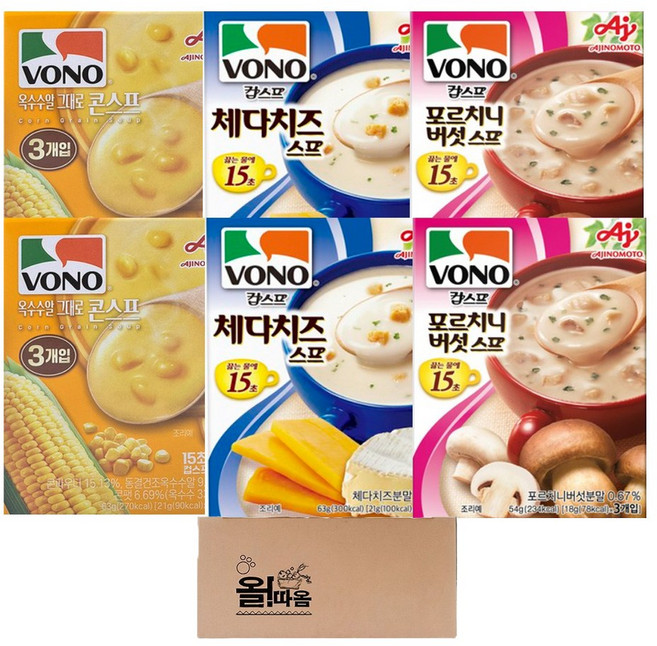 보노 3종 3PX2세트 옥수수알그대로 콘스프 +포르치니버섯스프 +체다치즈스프, 1세트, 360g