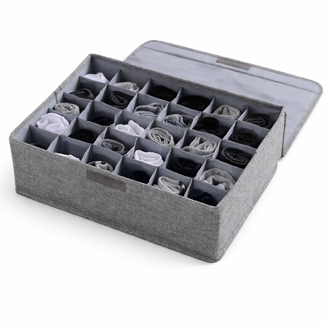 패브릭 칸칸이 정리함 양말보관함 덮개형 1P, 1개, 그레이