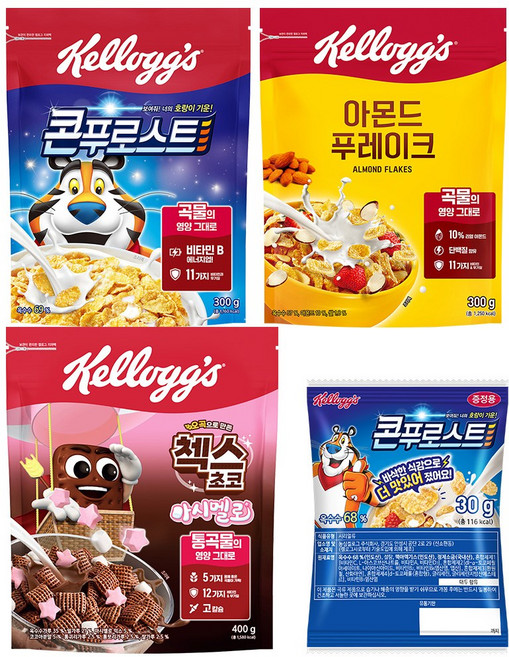 켈로그 BEST 시리얼 3종 모음 B (콘푸로스트 아몬드푸레이크 첵스초코마시멜로) + 증정 30g, 1개, 1.03kg