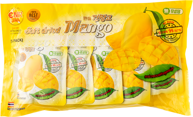 [망고두리] 태국독점수입 최고급 품질 무설탕(노슈가) 부드럽고 쫀득쫀득한 자연산 완미 건망고 망고과육 99% 80g, 5개