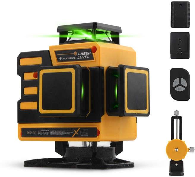 야토 레이저 레벨기 동작감지 센서 리모컨 작동 그린 4D 16라인 실내작업 수평기 풀세트, 1개