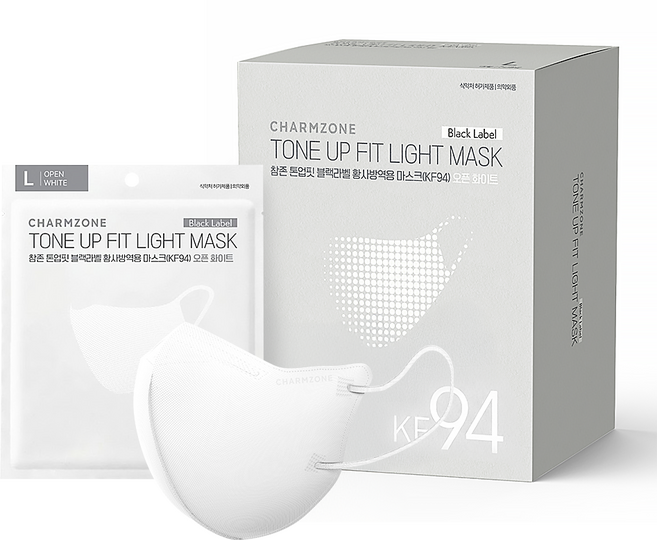 참존 톤업핏 블랙라벨 라이트 황사방역용 KF94 마스크 대형, 25개입, 1개, 오픈 화이트
