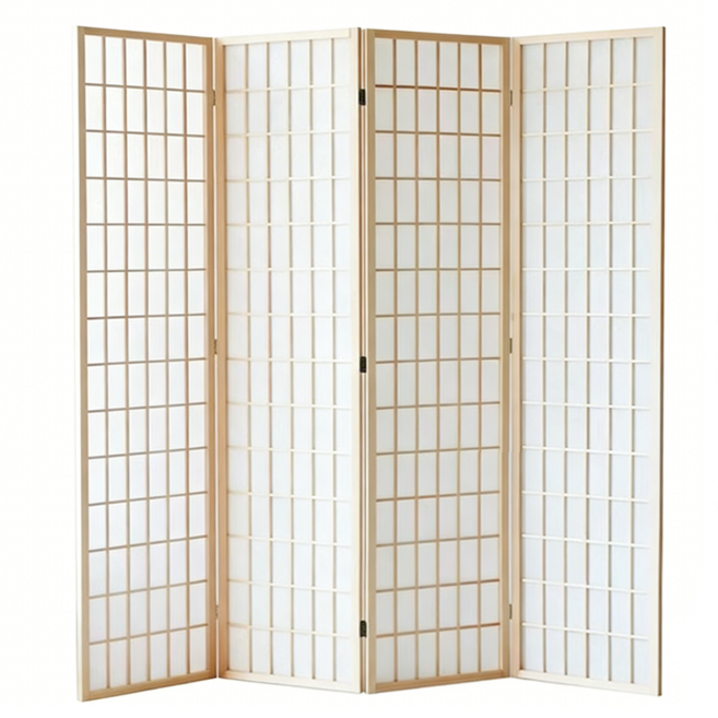 원목 병풍 파티션 고급 한지파티션 간이 탈의실 피팅룸 현관 거실 침실 가림막 4단 병풍 거치대 증정, 1개