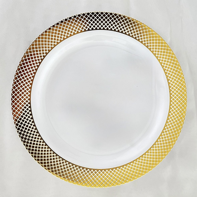 로얄 클래식 골드 고급 일회용 플라스틱 접시 25.7cm, 1개, 10개입