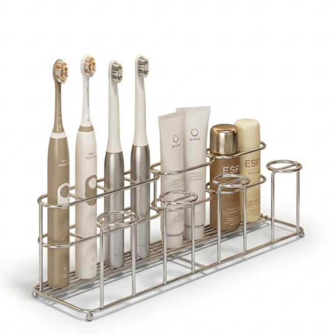 solen 무타공 스텐 칫솔꽂이 스탠드 거치대, 1개, 실버 3인용