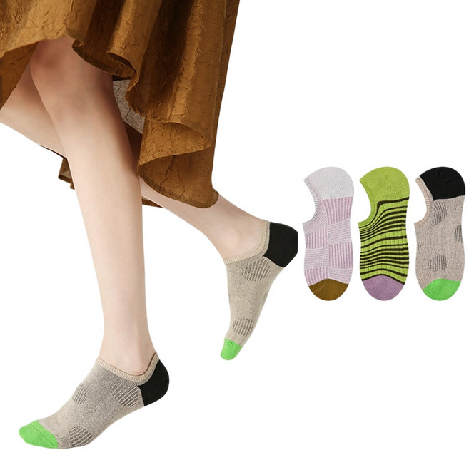 Hello Weekend 여성 양말 귀여운 봄여름 단목 양말 실내 양말 고무 모조 양말 신발 커버 운동 미끄럼 방지 3족 세트