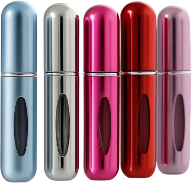파니마켓 휴대용 펌핑식 향수공병 5ml 5종세트, 5개, 레드+블루+퍼플+실버+핑크