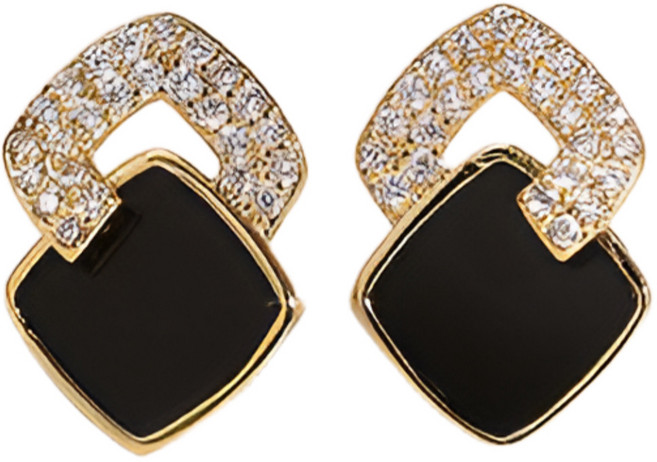 케이지비 925 더블 스퀘어 블랙 스터드 큐빅 귀걸이