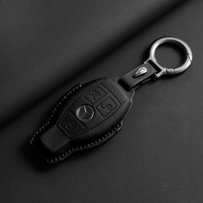 와치미 가죽 벤츠 호환 자동차 키홀더 키케이스, A타입, 블랙