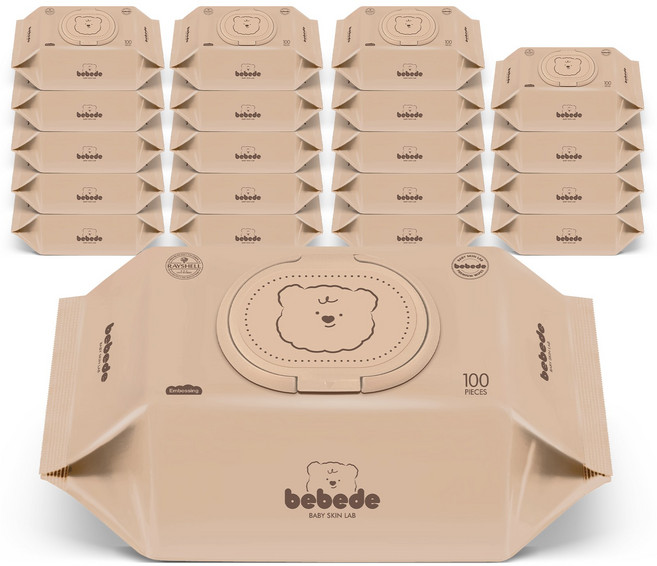 베베드 물티슈 아기곰 캡형 대용량 엠보싱 저자극 아기물티슈 100매 20팩, 20개, 50g