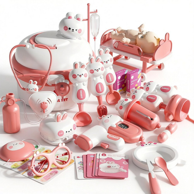 토요요 토끼 소꿉놀이 의사 역할놀이 장난감 병원놀이 완구 어린이 놀이세트BY-YS1, 1세트, 분홍색A