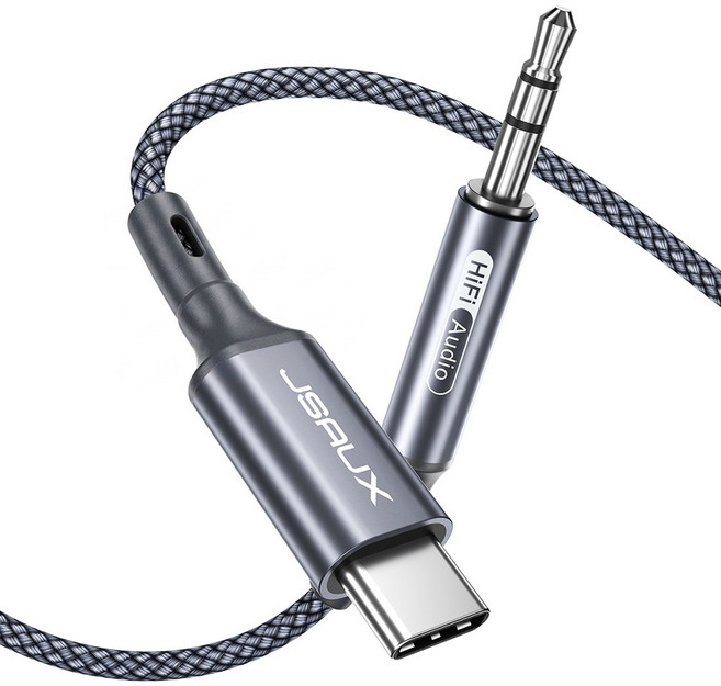 JSAUX 오디오 C타입 to AUX 케이블 옥스선 HIFI 음질 스마트 DAC 칩, 1개, 그레이, 2m