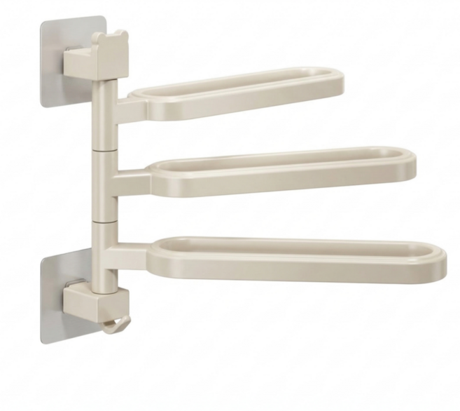 코레브 무타공 180도회전 공간창조 욕실 3단 수건걸이, 1개, 베이지