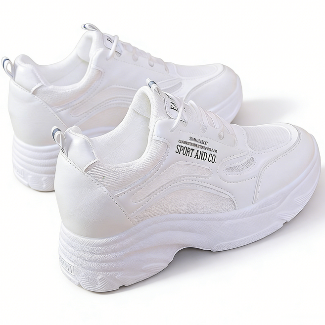 여성용 통굽 리프팅 스니커즈 키높이 초경량 운동화 봄여름 슬림라인 발편한 데일리 신발