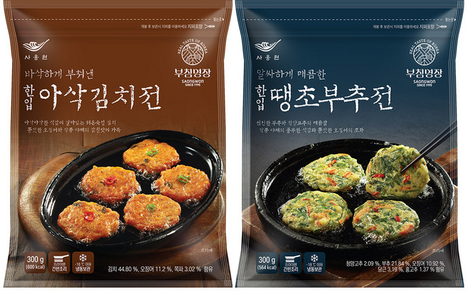 사옹원 한입아삭김치전 300g + 한입땡초부추전 300g, 2개