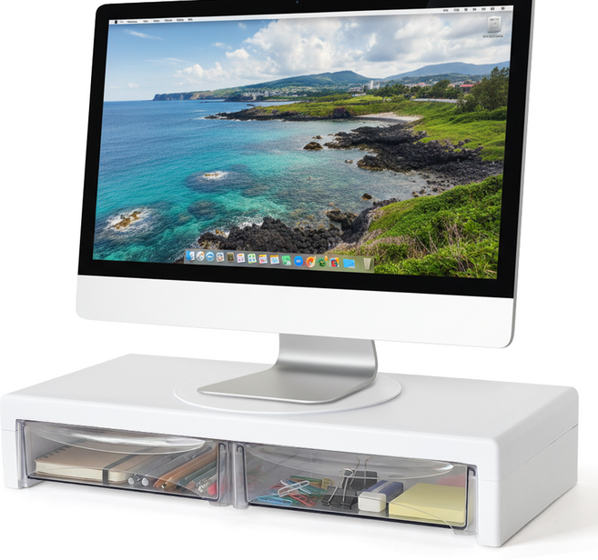 360도 회전 모니터 받침대 수납형 키높이 컴퓨터 스탠드, 화이트, 1개