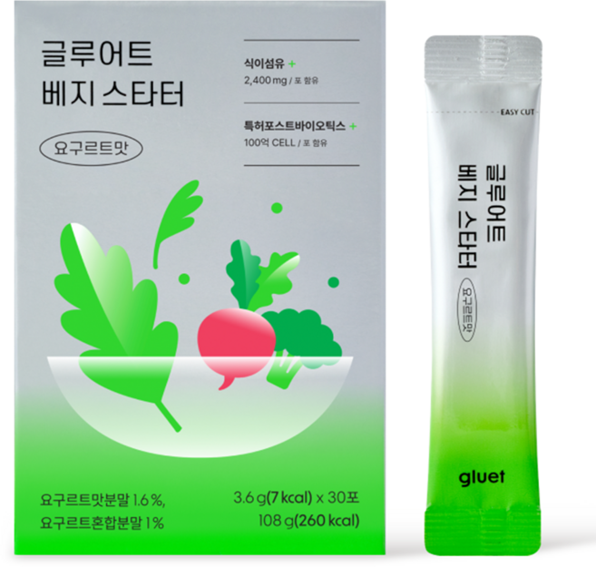 글루어트 베지스타터 요구르트맛 치커리 식이섬유 이눌린 식전야채 유산균 30포, 108g, 1박스