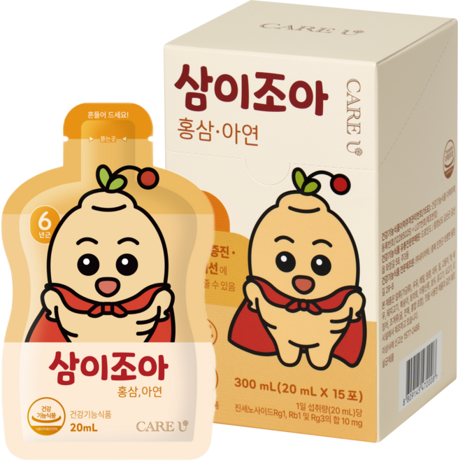 케어유 6년근 삼이조아 어린이 홍삼 건강 음료, 15개, 20ml