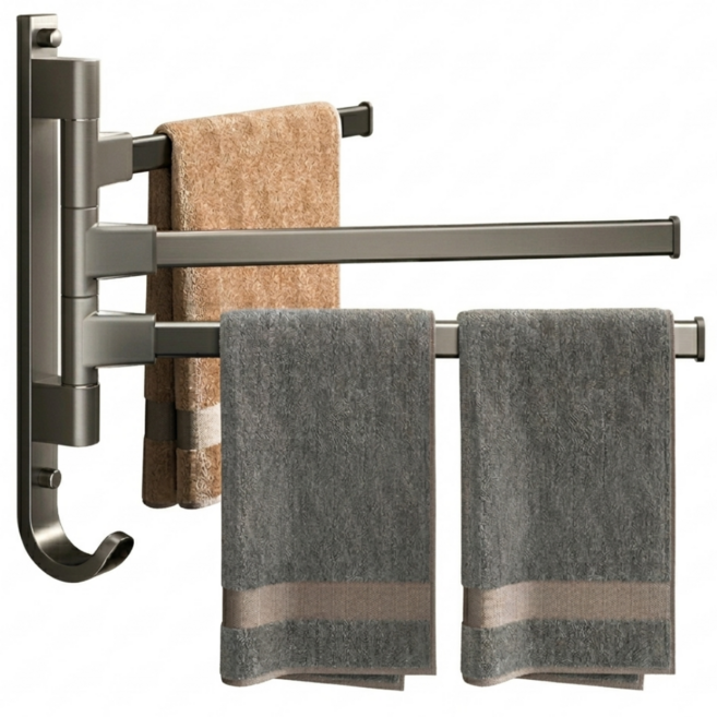 가려거든 공간최대활용 회전식 무타공 수건걸이, 1개, 3단 그레이