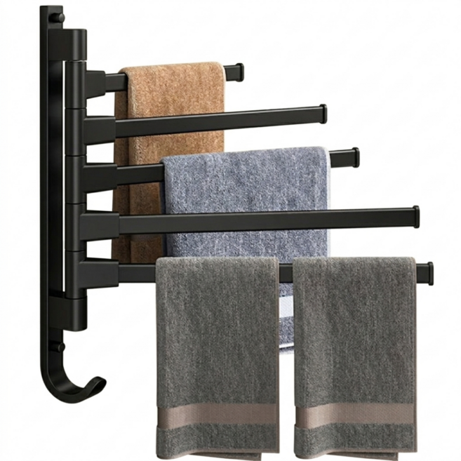 가려거든 공간최대활용 회전식 무타공 수건걸이, 1개, 5단 블랙