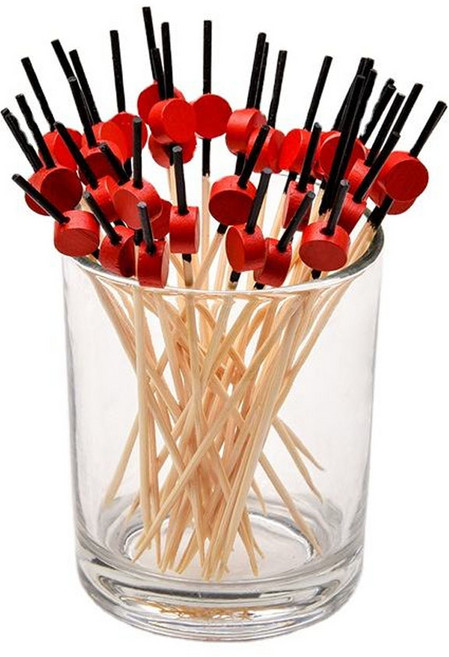 일회용 대나무 장식용 동그라미 빨강 꼬지 9cm, 1개, 100개입