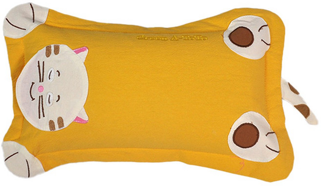 수지매트 유아 어린이 피그먼트 메밀 베개 모음 낮잠 숙면 캐릭터 반달 동물, 잠잠고양이 소 메밀베개, 옐로우, 1개