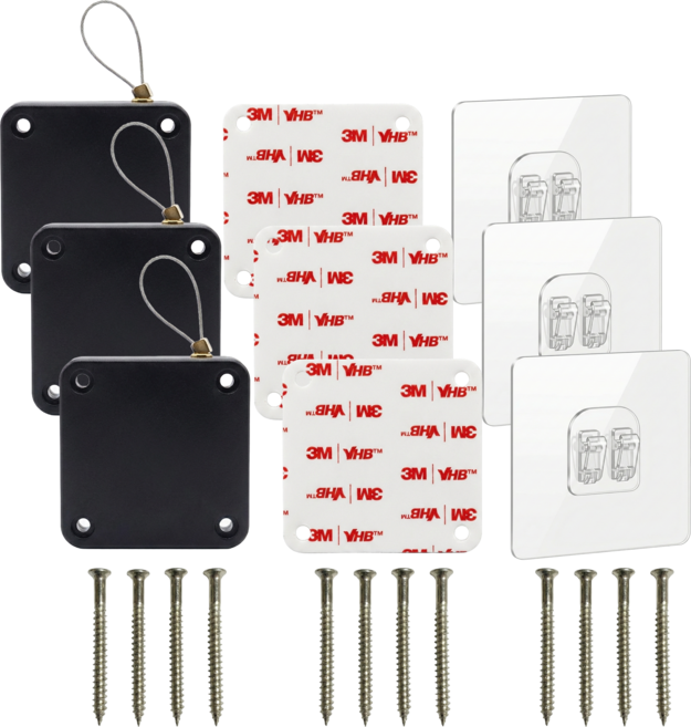 세틸라 방문 자동 문닫힘 도어클로저 가정용 무타공 못타공 겸용 미니, 3개, 블랙+나사못