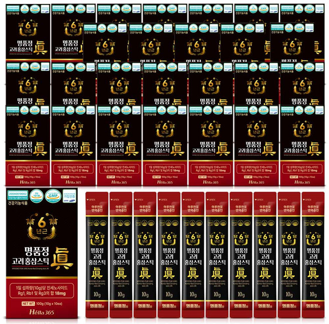 명품정 6년근 고려 홍삼 스틱 진 실속형 1포당 진세노사이드 18mg, 100g, 27세트