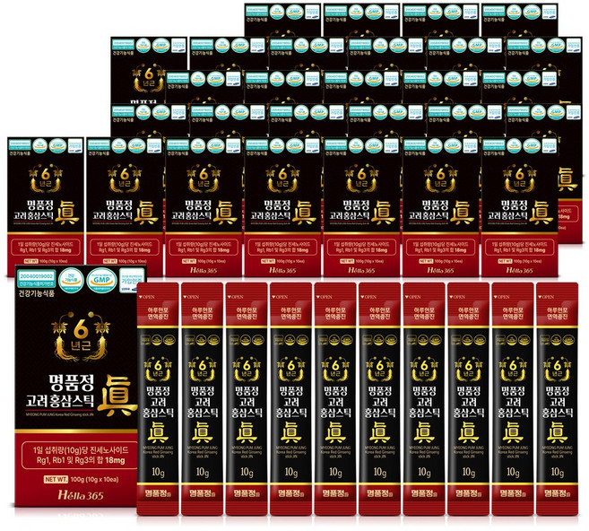 명품정 6년근 고려 홍삼 스틱 진 실속형 1포당 진세노사이드 18mg, 100g, 29세트
