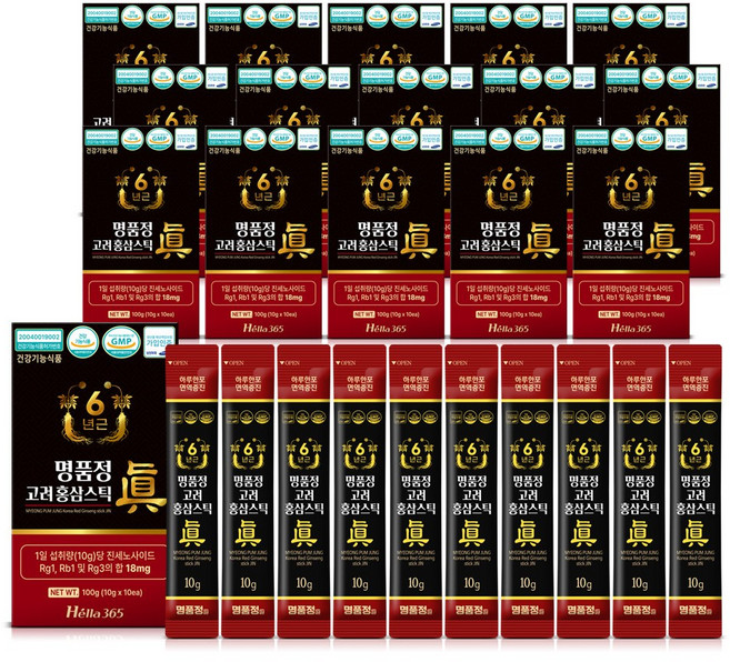 명품정 6년근 고려 홍삼 스틱 진 실속형 1포당 진세노사이드 18mg, 100g, 16세트