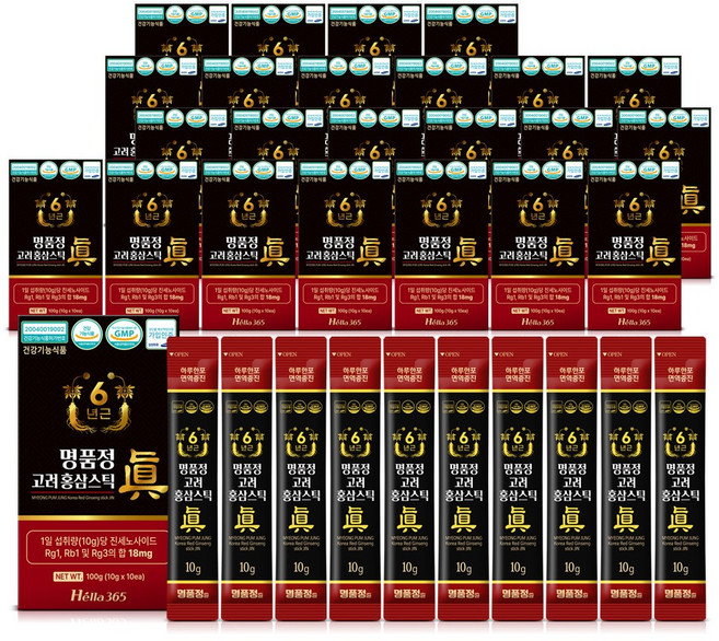 명품정 6년근 고려 홍삼 스틱 진 실속형 1포당 진세노사이드 18mg, 100g, 24세트