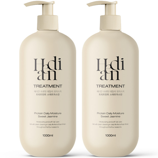 [모발윤기 50%개선] 1+1 헤디안 대용량 단백질 트리트먼트 스위트자스민향 극손상 손상모 헤어트리트먼트1위, 2개, 1L