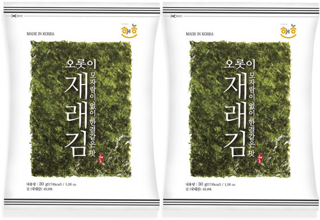 해농 오롯이 재래김 25gx20개 1박스 김향 진하고 바삭한 전장김, 20개, 25g