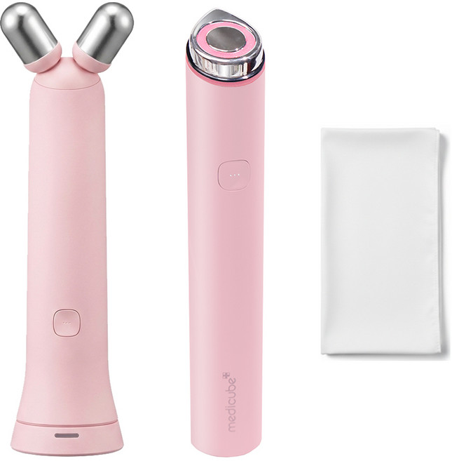 [국내정품/AS가능] 메디큐브 AGE-R 에이지알 부스터 프로 미니 플러스 + EMS 브이 롤러 2in 1 (핑크) + 클리너 융 세트