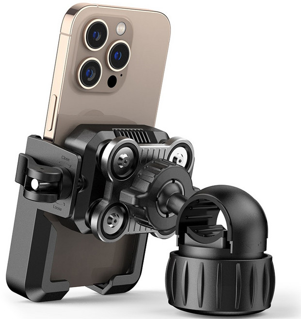 강력고정 로드 자전거 핸드폰 거치대 핸들바 원터치, 블랙, 1개