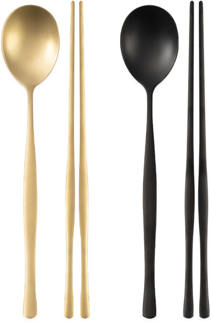 식세기 가능한 벨루에 티타늄 수저세트 2벌, 2세트, 숟가락+젓가락, 믹스 골드+블랙