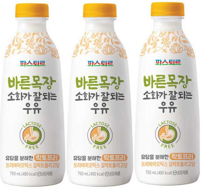 파스퇴르 무항생제 소화 잘되는 우유 750ml, 6개