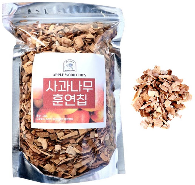 [모사찌] New 대용량 훈연칩 5종 사과나무 참나무 복숭아나무 체리나무 단풍나무 톱밥 바베큐 1.35L, 1개
