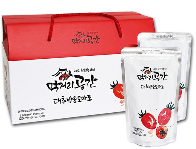 [먹거리공간 직영몰]대추방울토마토즙 30포 50포 HACCP인증 로열과 100%, 3.6L, 1개
