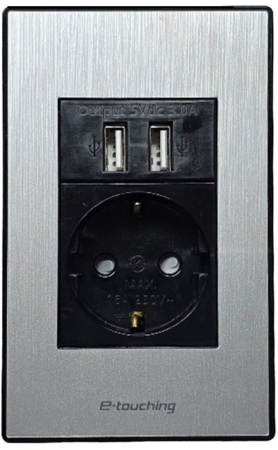 전기전자 고급 데코 USB 충전 겸용 1구콘센트 매입형 국산 신제품(B-IPS) 블랙실버 점프선 포함, 1. 데코 USB 2포트 매입 콘센트 1구, 블랙 + 실버