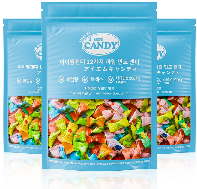 아이엠캔디 무설탕 사탕 12가지 과일 민트 캔디 비타민C 200mg 함유, 3개, 100g