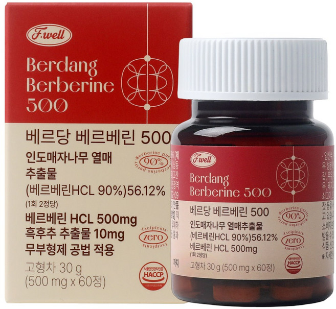프웰 고함량 베르당 베르베린 500mg 식약청 HACCP 인증 무부형제 클린 공법 적용, 1개, 60정