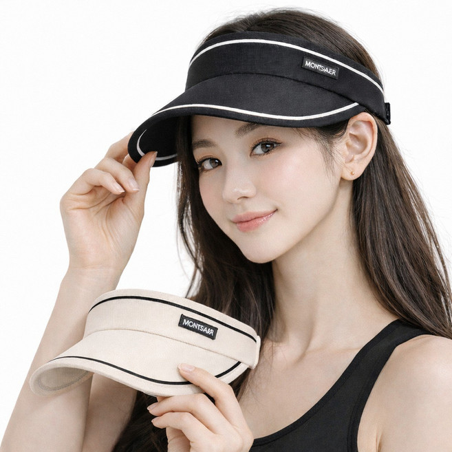 자외선차단 휴대용 돌돌이 와이드 썬캡 블랙+아이보리 1세트