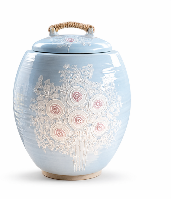 여주흙도예_쌀독 항아리 20Kg 분청 블루 하늘장미 항아리형, 블루  하늘장미