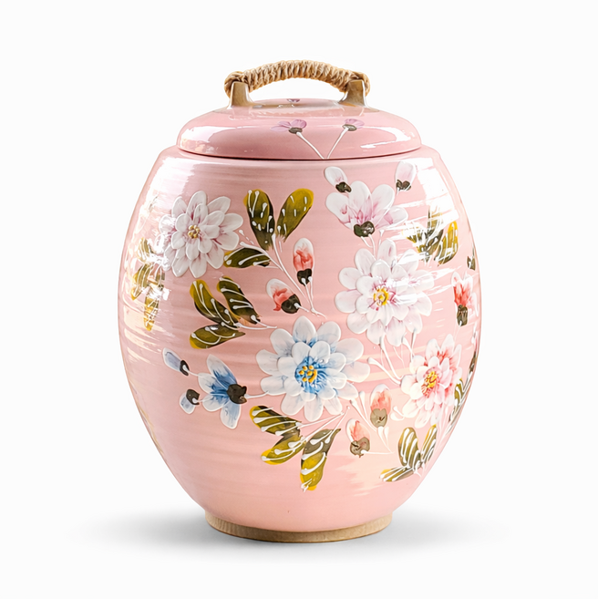 여주흙도예_쌀독 항아리 20Kg 분청 핑크 목단 항아리형