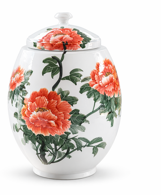 여주흙도예_백자 쌀독 항아리 20Kg 붉은목단 항아리형