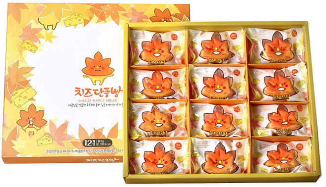 속초 치즈 단풍빵 [12개입] (간식 디저트 선물용), 1개, 312g