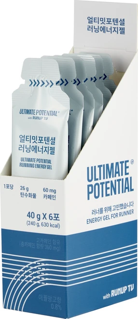 얼티밋포텐셜 러닝에너지젤 탄수화물 팔라티노스 카페인 러닝 마라톤 파워젤(40g/6포), 6개, 40g - 쿠팡