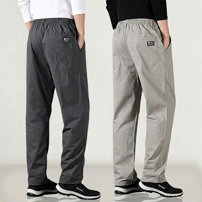 1+1 여름 남성 빅사이즈 아이스 고탄력 통기성좋은 100%면 일자핏 바지 캐주얼 밴딩바지 얇은 냉감바지 M-6XL